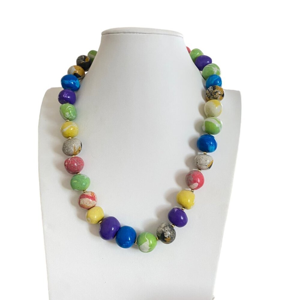 Multicolor Handmade polymer clay beads artisan whimsical colorful 10"